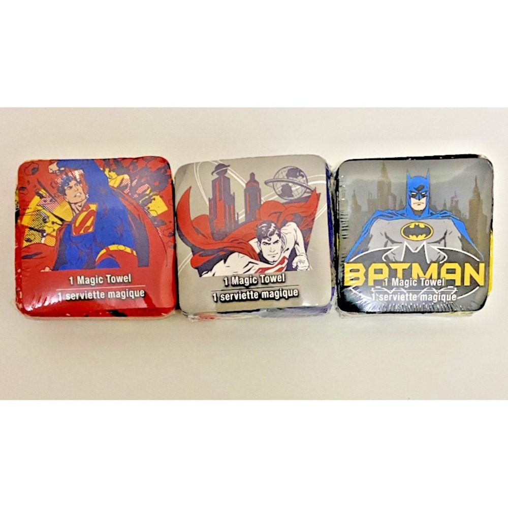 SUPERMAN BATMAN Lot of 3 Magic Towels 100%‎ Cotton Washcloths 11.75" X 11.75"